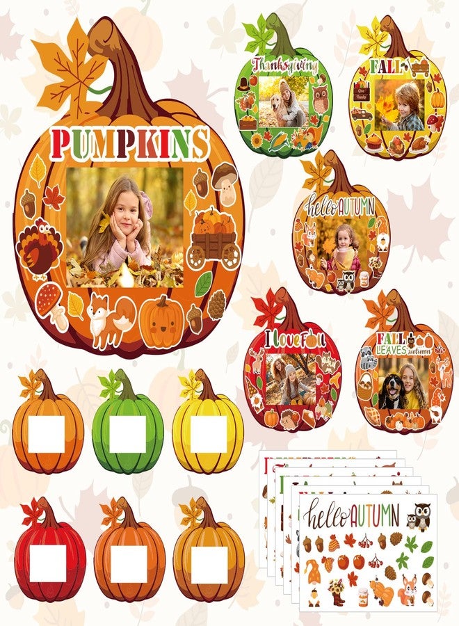 BLSUREFYX 36 Sets Fall DIY Picture Frames Craft Kit 6.8 x 6.3 Inch Autumn Pumpkin Photo Frames Ornaments with Autumn Stickers for Thanksgiving Decorations Fall Party Gifts Home Activities - Image 1